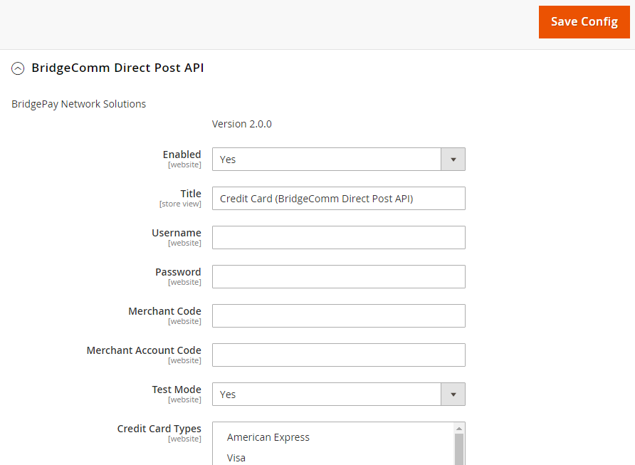 Magento 2 BridgePay BridgeComm Direct Post API