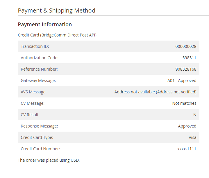 Magento 2 BridgePay BridgeComm Direct Post API