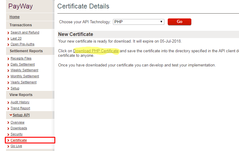 Configure PayWay Classic Credit Card API