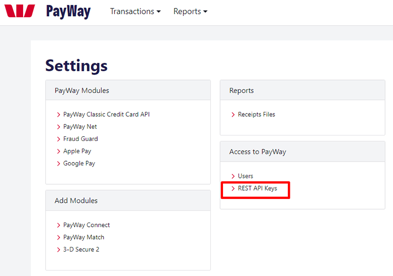 Westpac PayWay REST API Keys