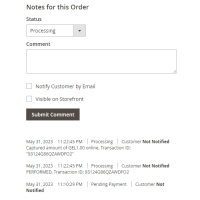 Magento 2 IPAY - Bank of Georgia - order notes